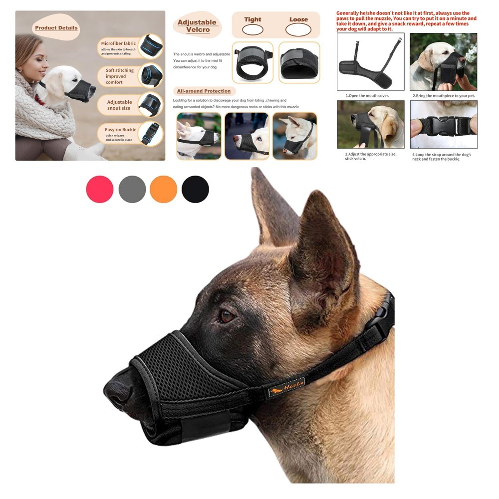 Comfortable Soft Nylon Dog Muzzle - Adjustable, Breathable & Humane Design (XL)