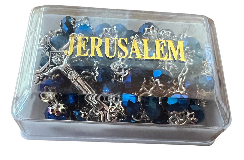 Catholic Deep Dark Blue Jerusalem Crystal Rosary