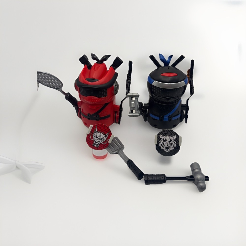 Spin Master Ninja Bots Battling Robots Red & Black 4" Tested W/ Weapons   TESTED