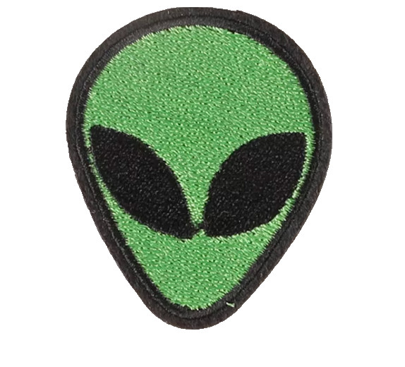 ALIEN  Green Head - UFO - Embroidered Iron On Patch