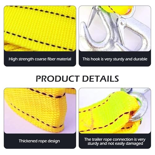 Car Towing Rope, Double-layer Thickened Nylon Towing Strap with U-shaped Hook,
