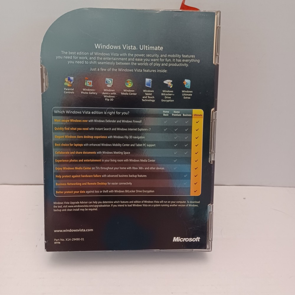 Microsoft Windows Vista Ultimate Includes Service Pack 1 - 32 bit & 64 bit DVD's