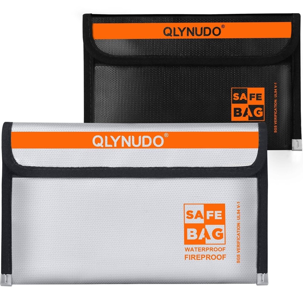 Small Fireproof Money Bag for Cash (8x5") - 2 Pack Basic, silver+black