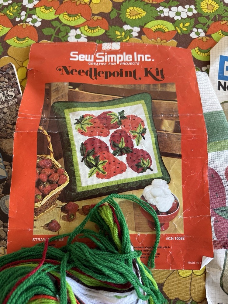 Vintage Strawberry & Hydrangeas Needlepoint Pillow Kits & Books