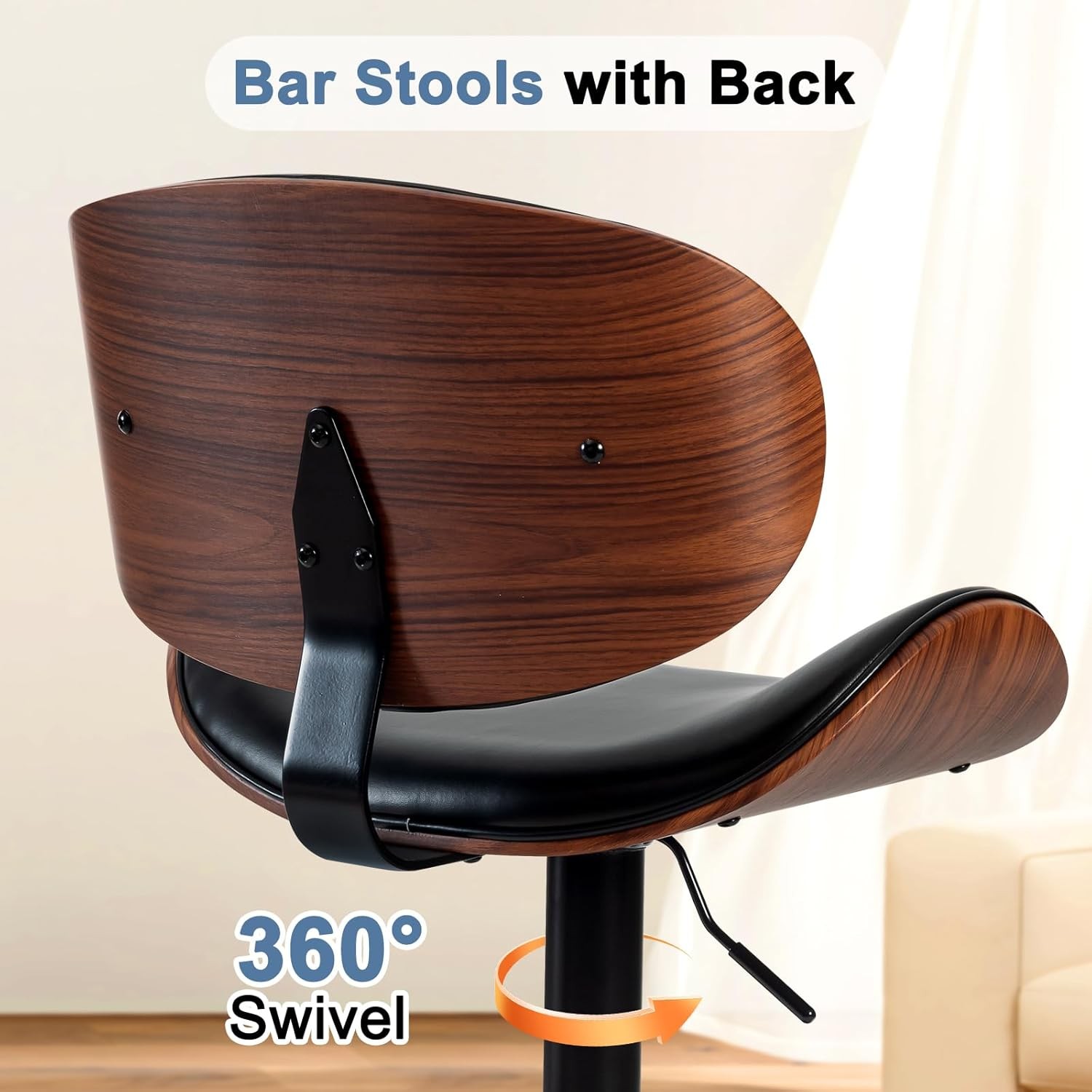 2Pcs Swivel Bar Stools,Adjustable Height,PU Leather Upholstery,w/Back&Footrest