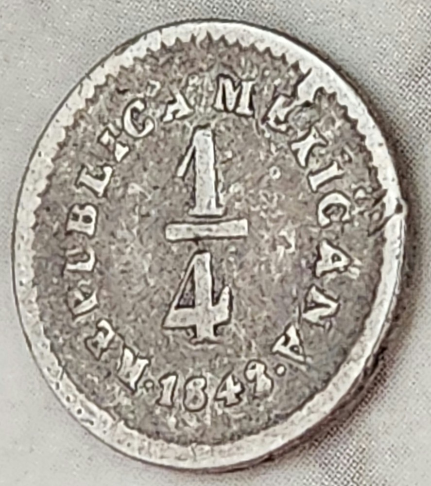 •1848•MEXICO•1/4 REAL•SILVER COIN•