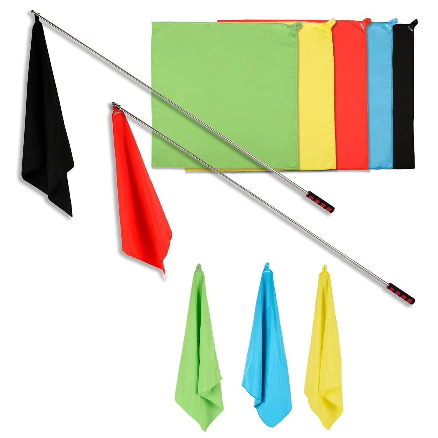 Horse Training Flag Equipment 5 Pcs with 1Pcs Telescopic Flag Pole Lunge Whip