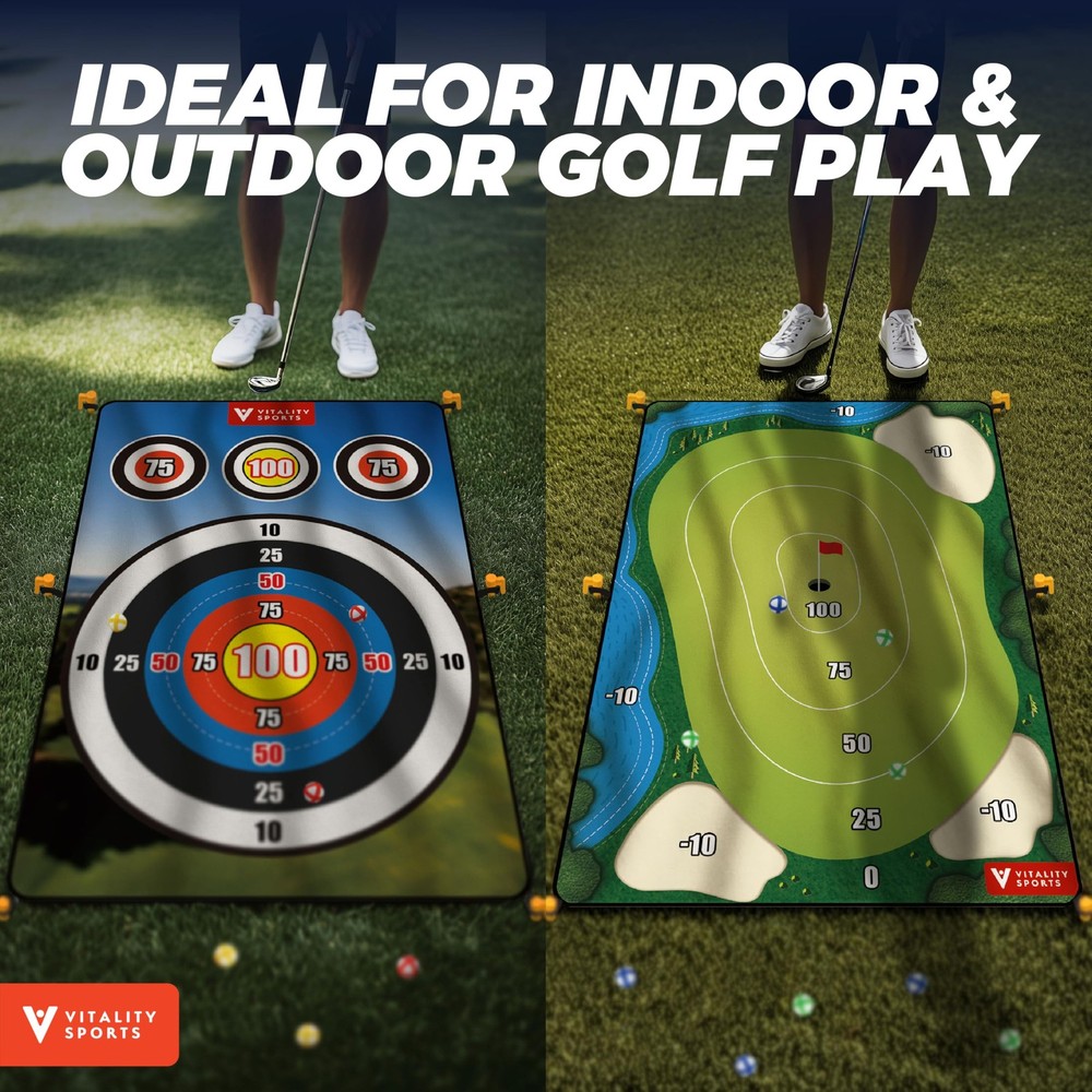 Golf Chipping Game with Hitting Mat, 72"x48" Double-Sided Sticky Golf Practic...