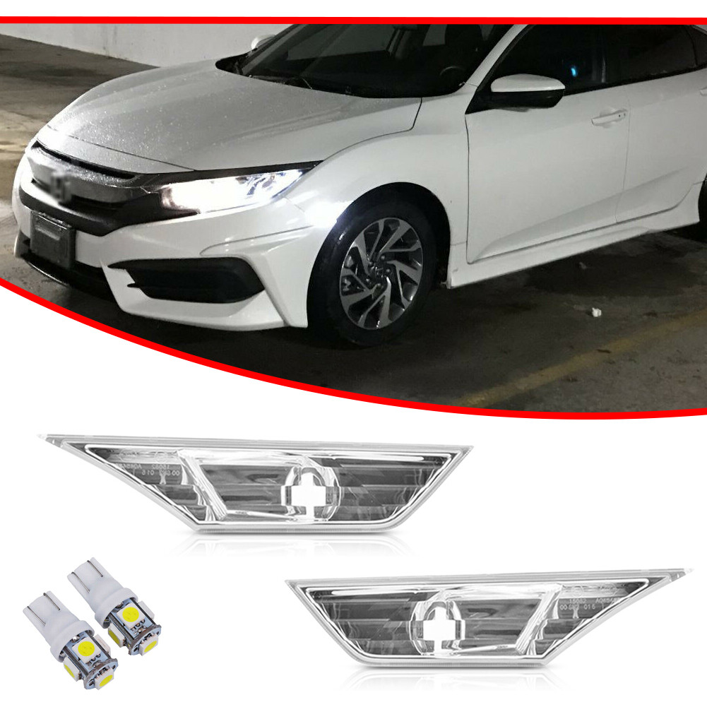 Pair Clear LED Side Lamp Turn Marker Signal Light For Honda Civic 2016-20 2021