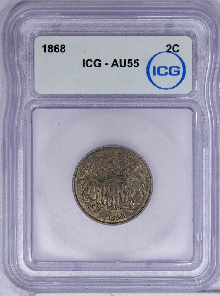 1868 Two Cent Piece 2c ICG AU55