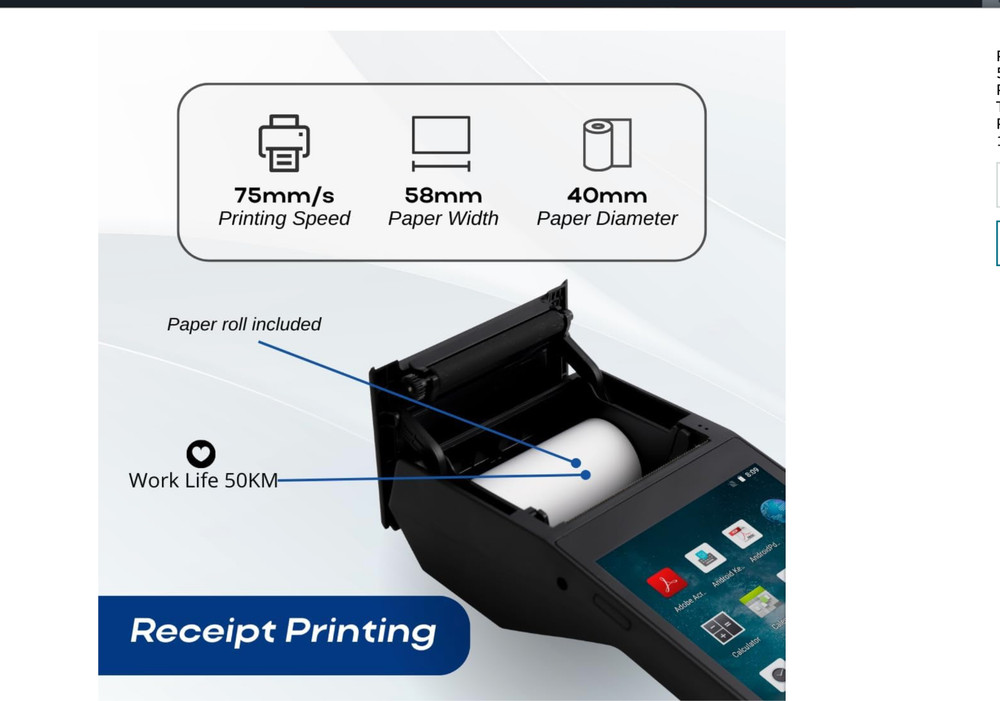 POS Android 13 PDA Receipt Printer 58mm High Speed Thermal Printer 5.5’ Touch Sc
