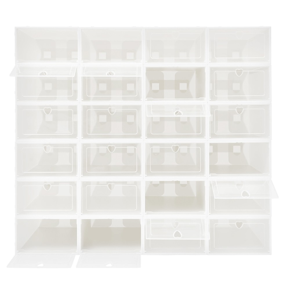 24pcs Shoe Storage Box Shoes Case Transparent Stackable Shoe Organizer Container