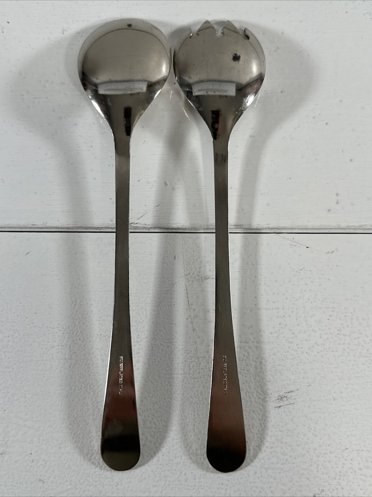 Italy Silver Plate Salad Server Spoon and Fork Utensils 9" Smooth Handle Vintage