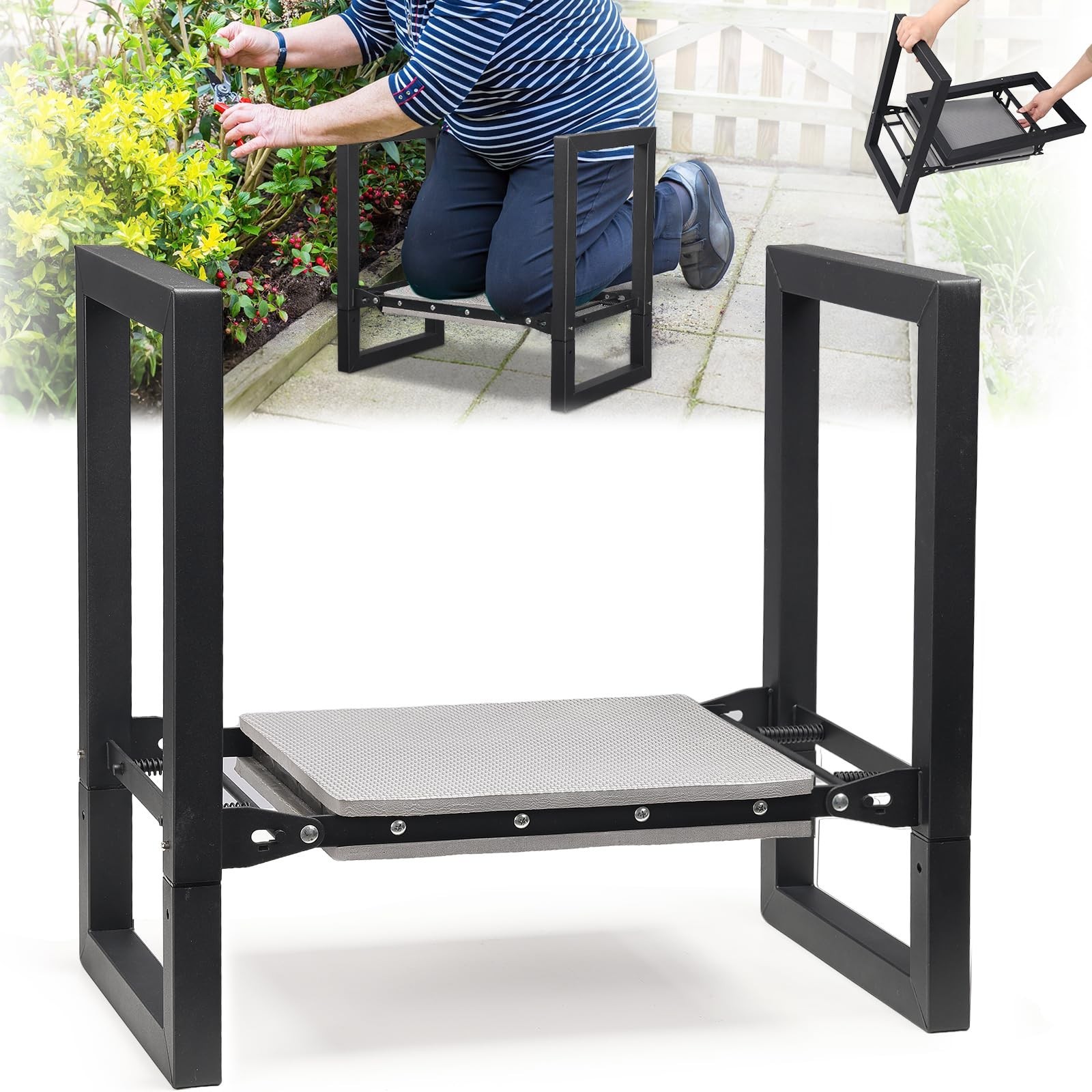 Garden Kneeler and Seat - Heavy Duty Folding Garden Stool with Handles, Stabl...