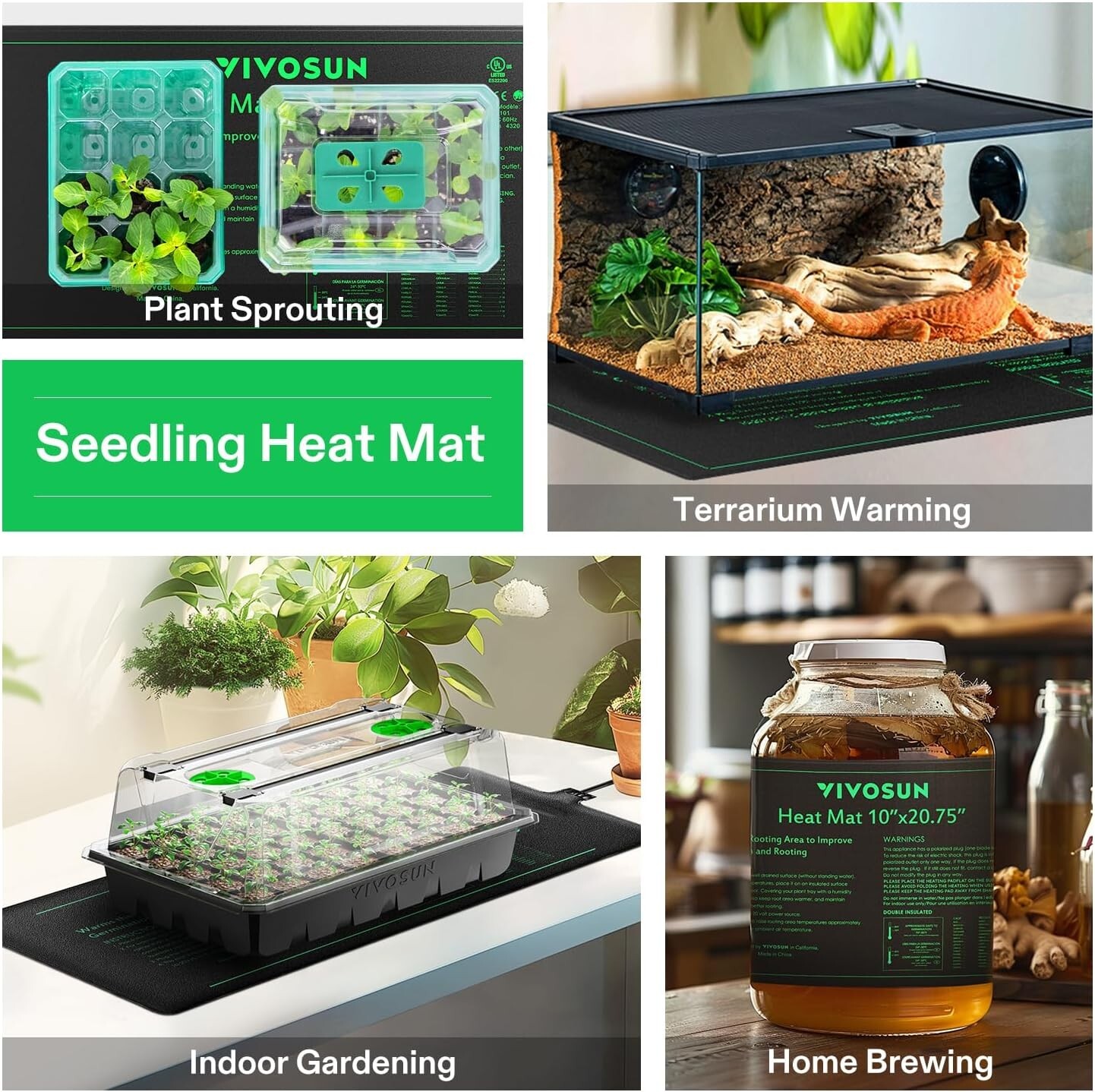 VIVOSUN 2 Pack Waterproof Seedling Heat Mat 10" x 20.75" UL & MET-Certified,20W