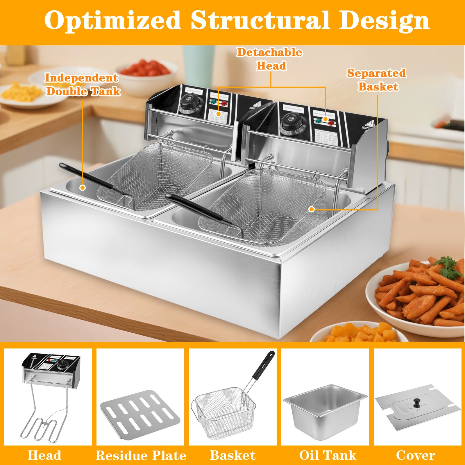 22.8QT Electric Deep Fryer Dual Tank Commercial Restaurant Countertop 5000W