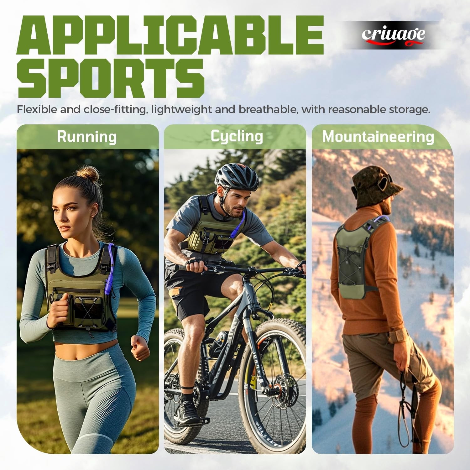 Hydration vest backpack, lightweight chest pack with 2.0 liter water bladder