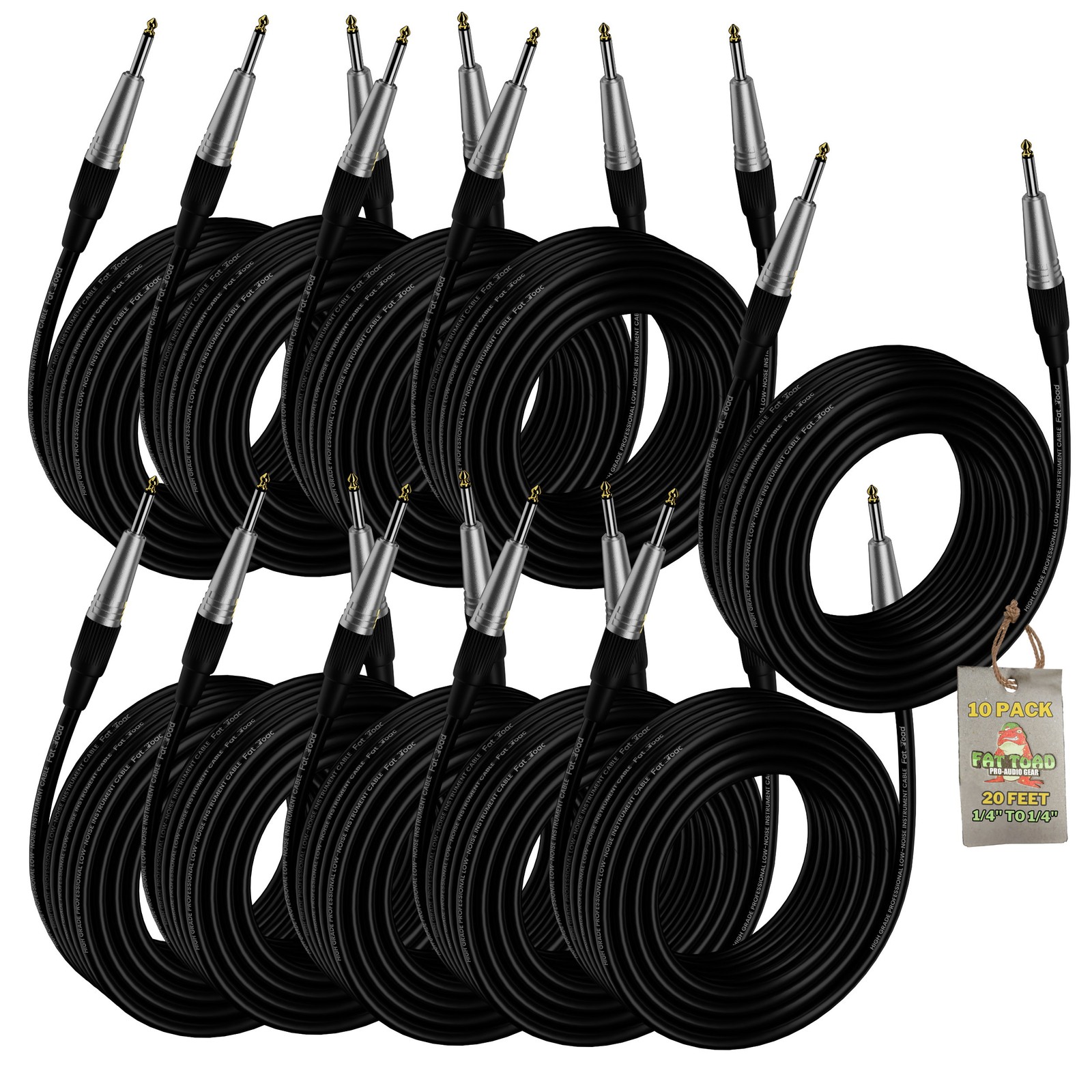 Guitar Cord Instrument Cable - 20FT PACK Electric Wire Bass Music Straight Jack
