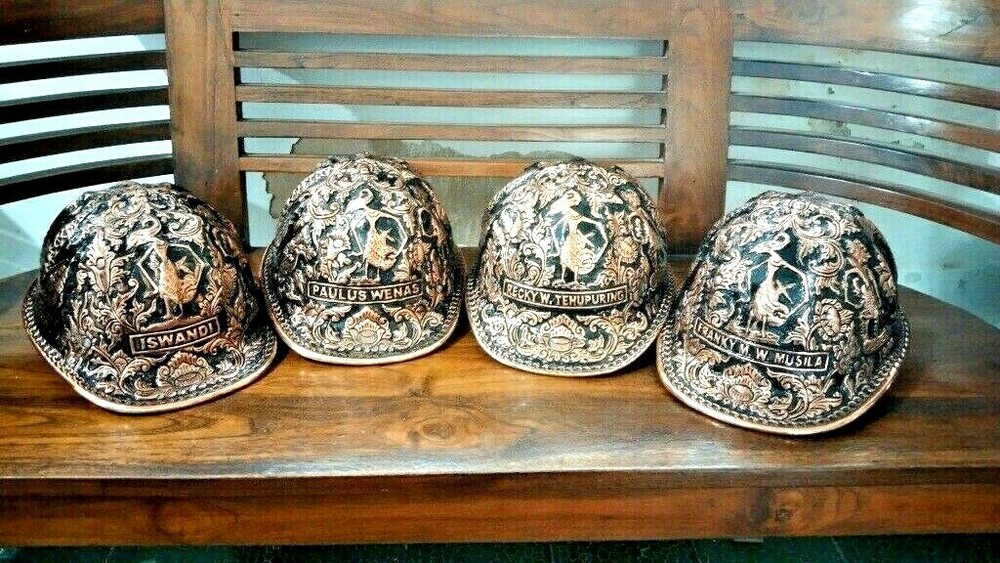 Engraved copper Hard Hat - Carved copper Hard Hat