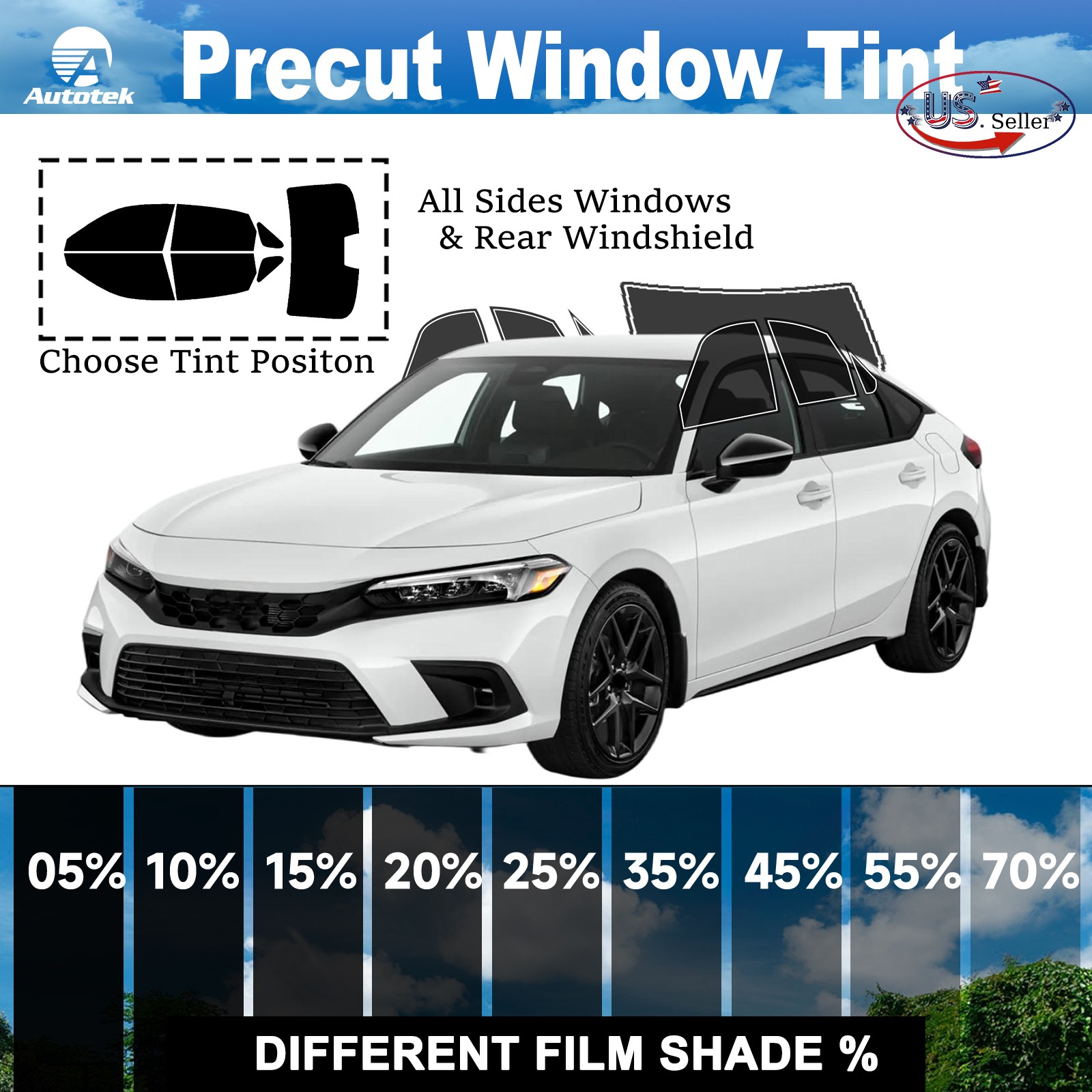 Computerized Custom PreCut 2Ply Window Tint Film Kit For ALL Honda Civic Sedan