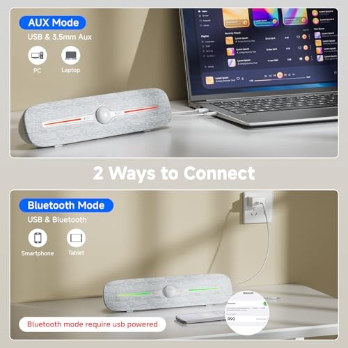 Computer Speakers for Desktop, USB Powered Bluetooth PC White Aux & Bluetooth