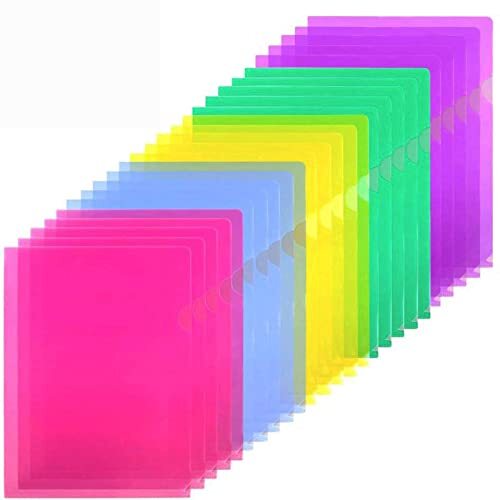 25 Pack Clear Document Folder Project Pockets, Clear Plastic Multicolored
