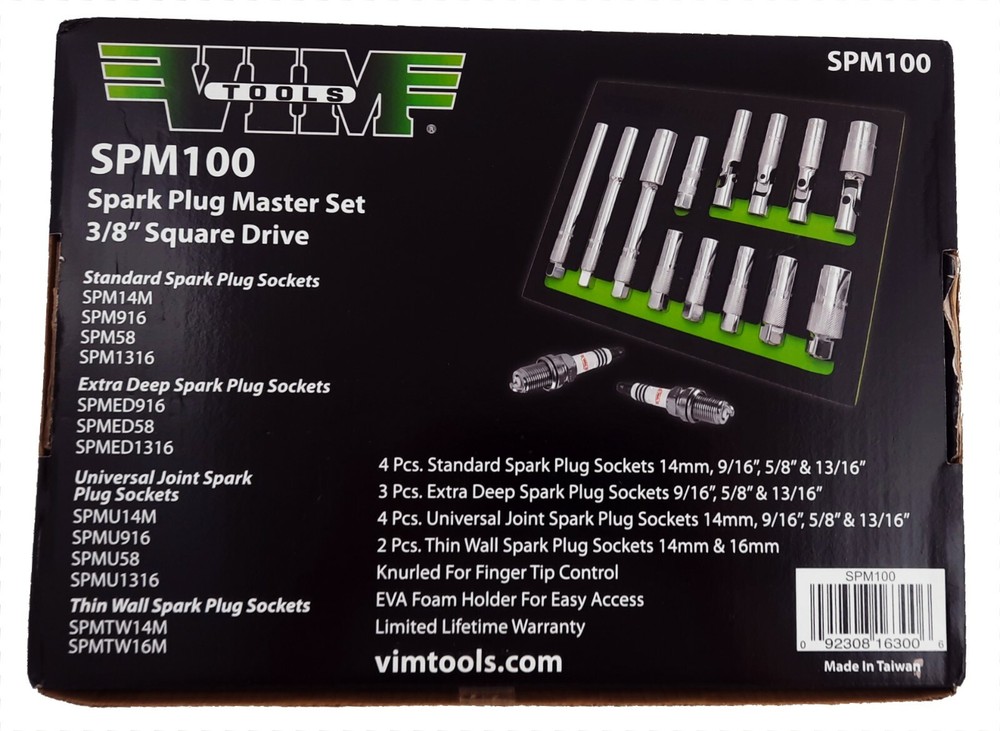 13 PC Spark Plug Sockets Master Set Std, Extra Deep, Universal, Thin, Vim SPM100