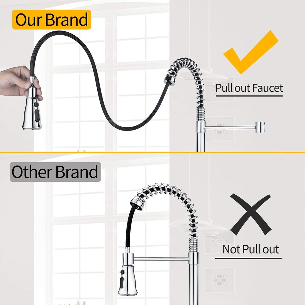 Kitchen Sink Faucet Single Handle with Pull Down Sprayer 3 Coil, Chrome