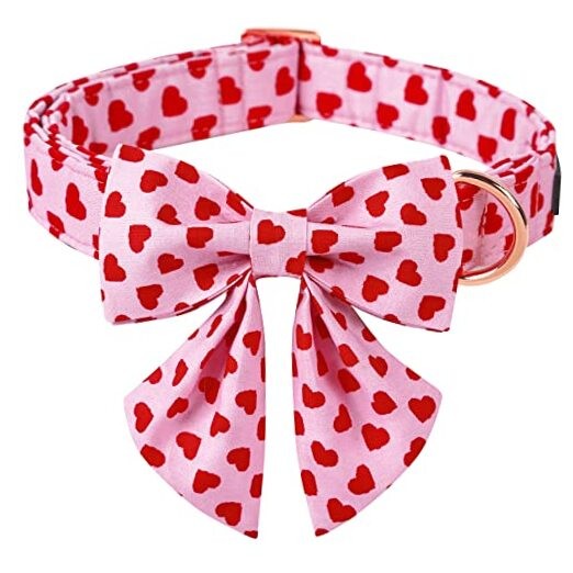 Valentine's Day Dog Collar-Adorable Pink Heart Dog Collar with Sailor Bowtie,