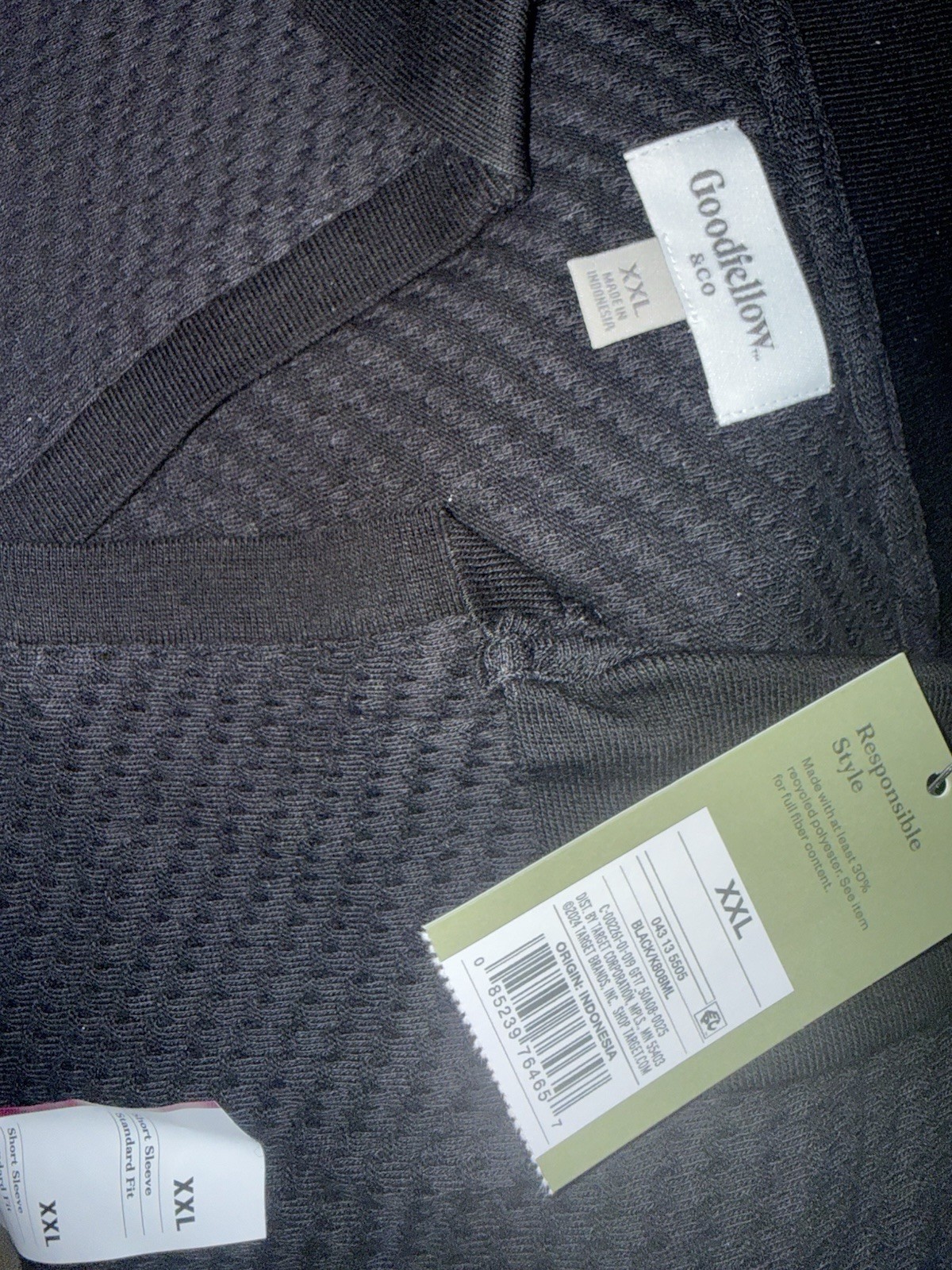 Goodfellow Mens Black Textured Short Sleeve Johnny Collar Polo Shirt Sz XXL NWT