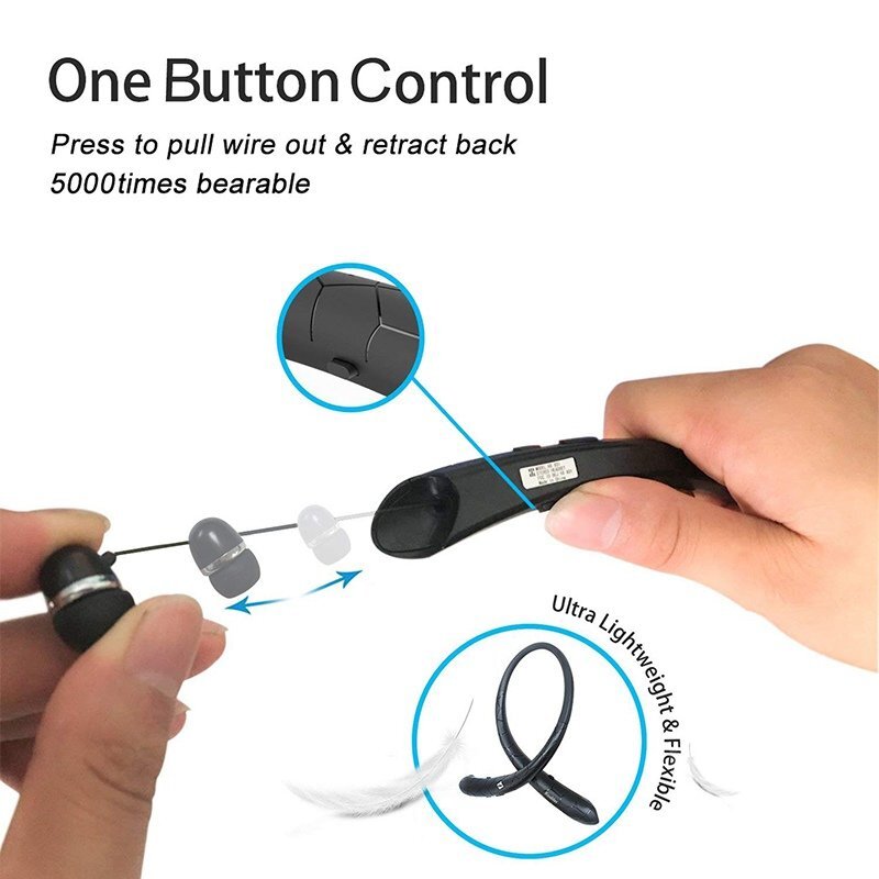 Sweatproof Retractable Headset Wireless Headphone Bluetooth Earbuds Neckband Mic