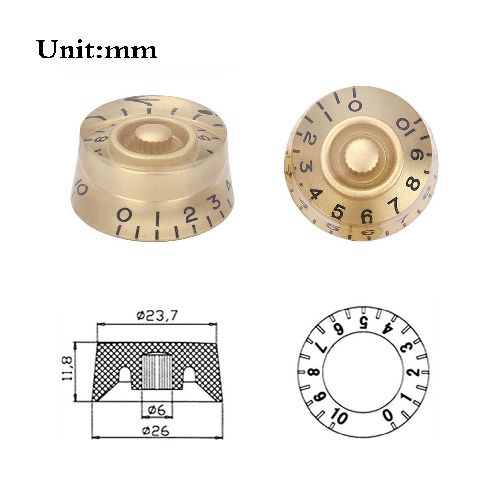 4pcs Acrylic Guitar Knobs Volume Tone Speed Control Knobs Gold with Black words