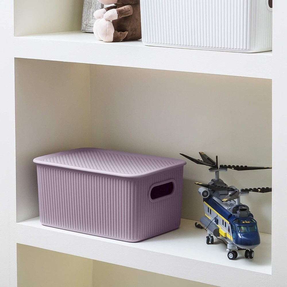 Superio 5L Small Ribbed Storage Bin- Plastic Storage Bin (2 Pack, Lilac)