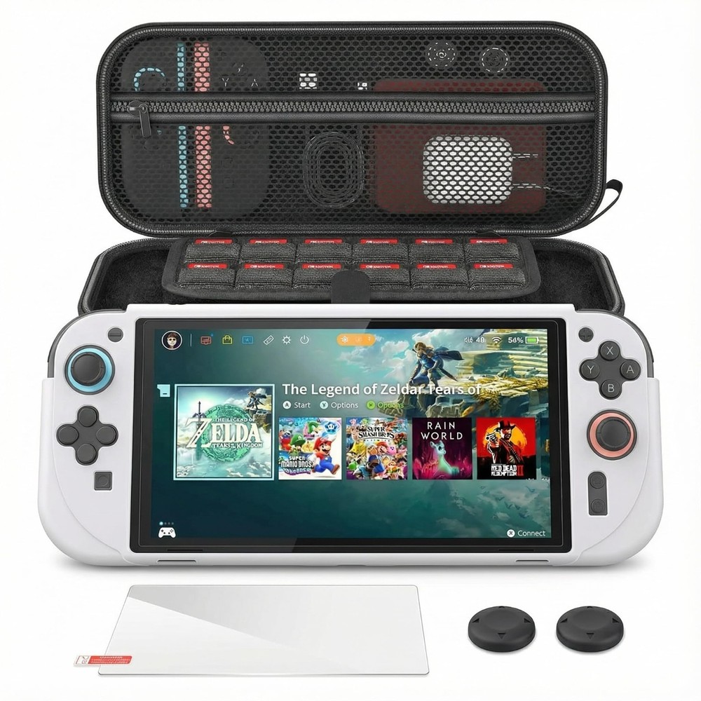 4-in-1 Nintendo Switch 2 Accessories Kit - Case, Screen Protector, Grip Cover &