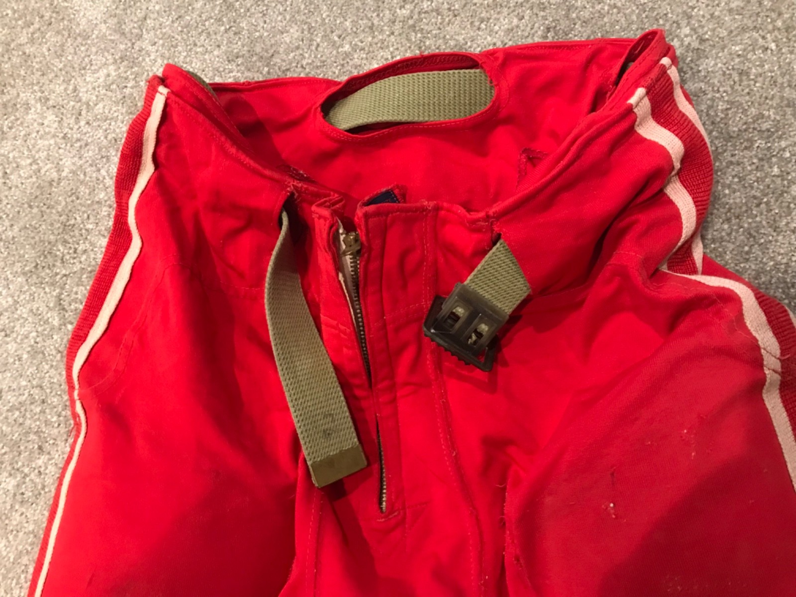 Vintage Football Pants Zip Up Buckle Front Red w White Stripes MacGregor Wilson+