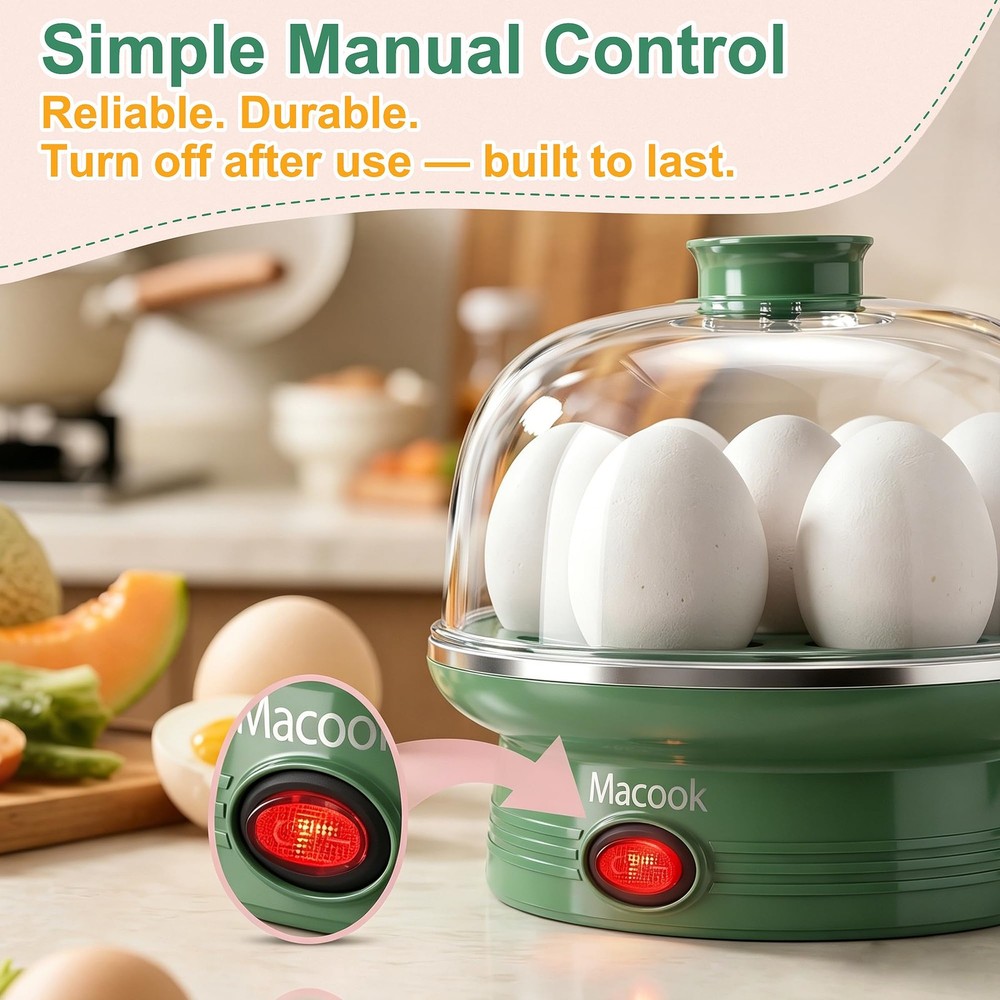 Macook Electric Egg Cooker for Easter, 7 Capacity with Auto 7 Eggs, Green