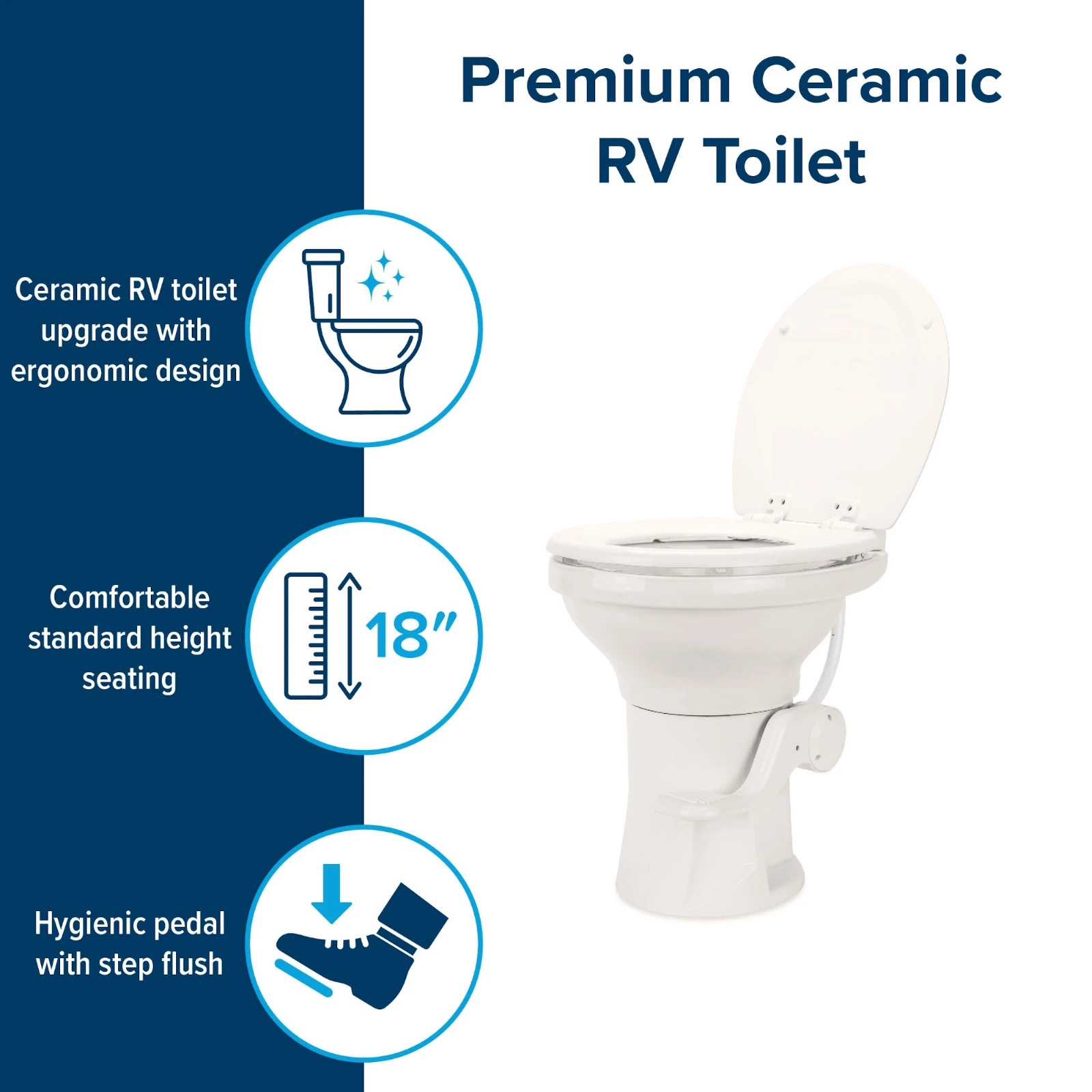 Camco 41715 Premium Ceramic Gravity Toilet , Bone