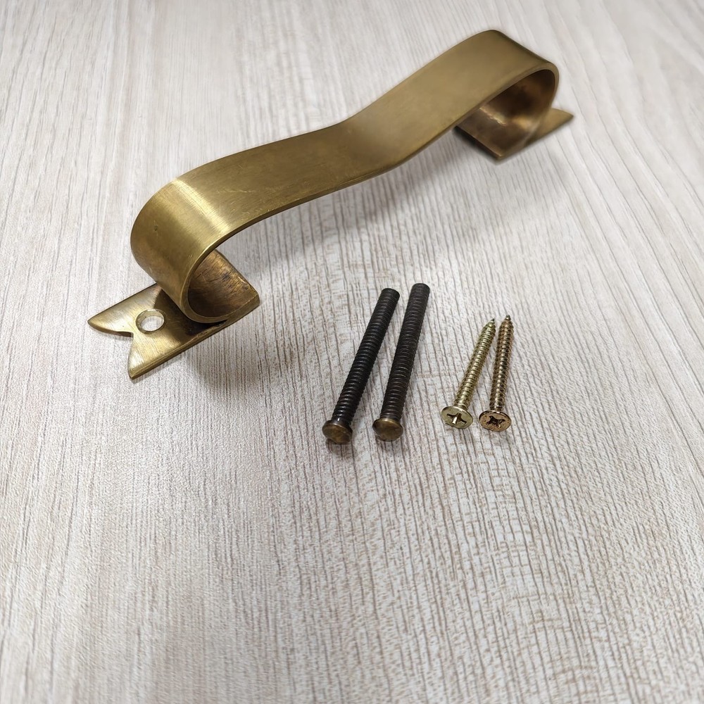 D PULL 6"  handle  heavy ribbon solid heavy brass old style kitchen GRAB 15 cm