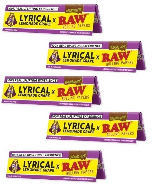 🍇 5 X RAW LYRICAL LEMONADE GRAPE KING SIZE WIDE ORGANIC HEMP ROLLING PAPERS 🍇