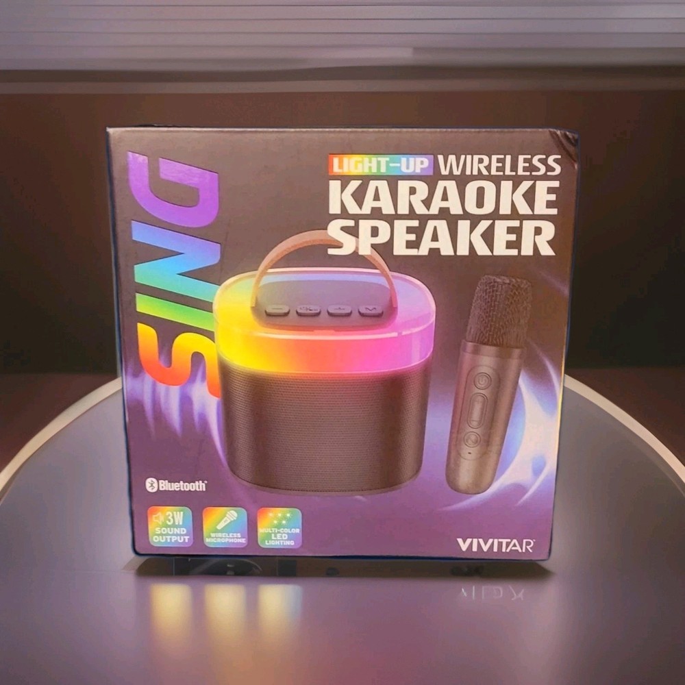 Karaoke Machine Bluetooth w/ 2 Mics LED Lights Portable Speaker