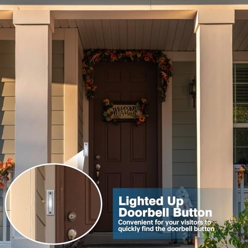 2 Pcs Lighted Doorbell Button, Wired Door Bell Push Button Replacement White