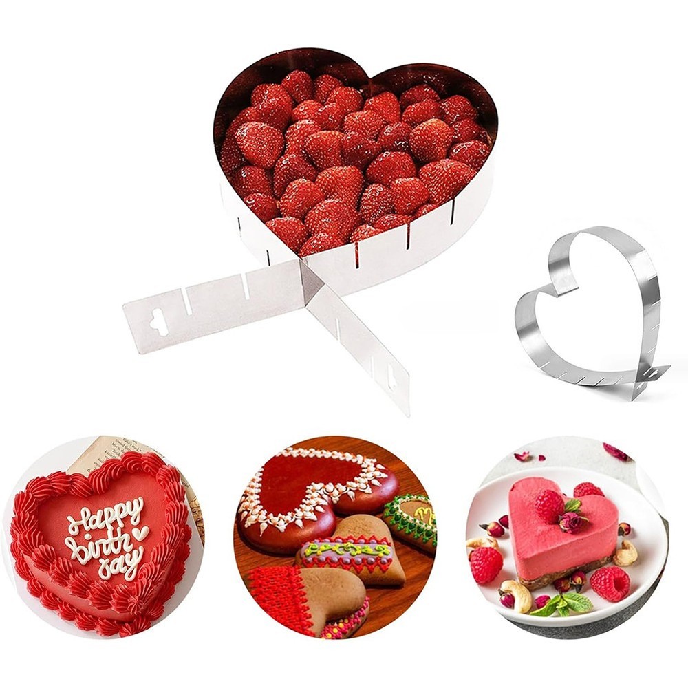Heart Shaped Mousse Ring Set 6 Adjustable Stainless Steel Baking Tools