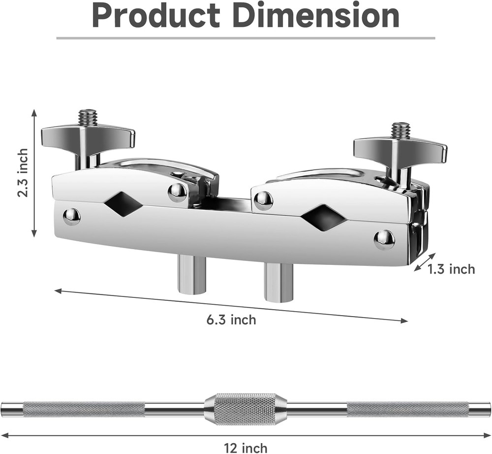 Heavy-Duty Cymbal Stand Multi-Clamp Drum Clamp Adjustable Quick Release Drum Bar
