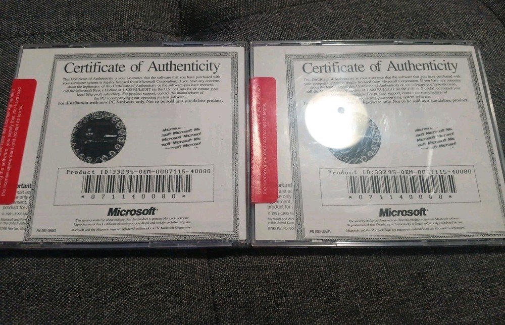 Microsoft Windows 95 Software CD and Upgrade CD. Discs Only, No Product Key