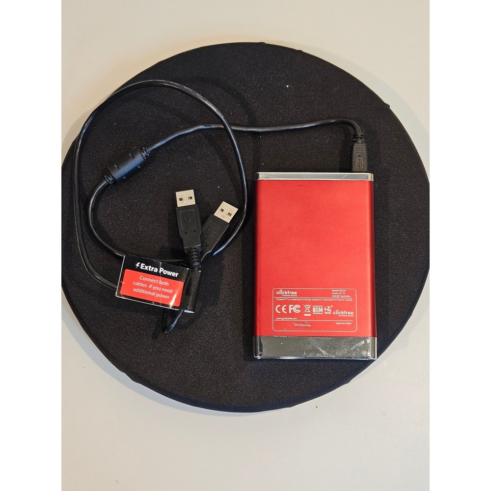 Clickfree Multi-PC Automatic Backup 250GB External Hard Drive Red HD225 Untested