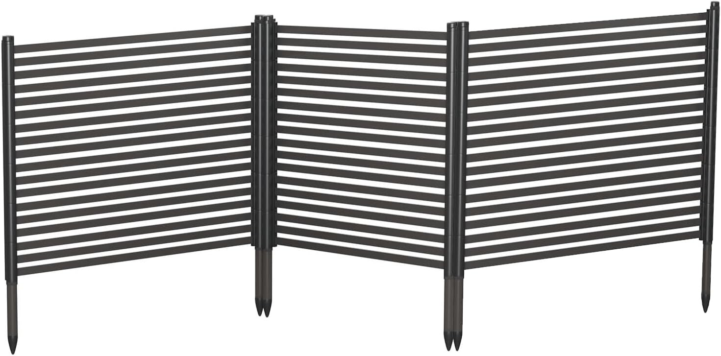 3-Panel No-Dig Metal Fence 48" High, Rustproof Privacy Screen for Patio & Pool