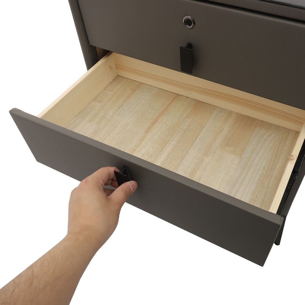 Smart Bedside Table + Three-color Light+Drawers+Usb&wireless Charging Dark Grey