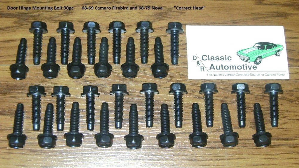 Door Hinge Mounting Bolt 30pc Set 68-69 Camaro Firebird correct head 68-79 Nova