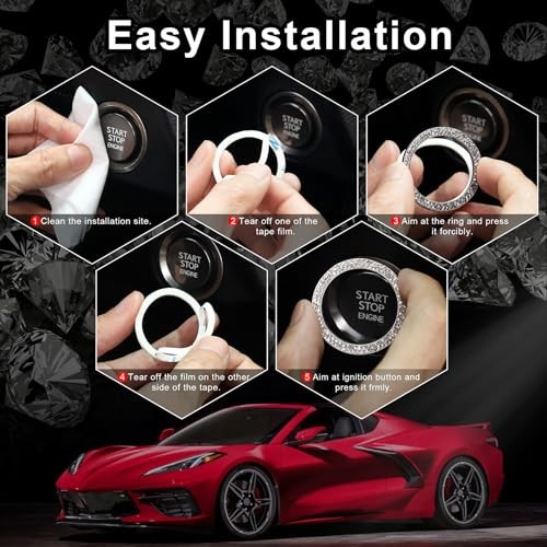 Car Engine Start Stop Decoration Ring, Crystal Double Rhinestone, Bling Pink
