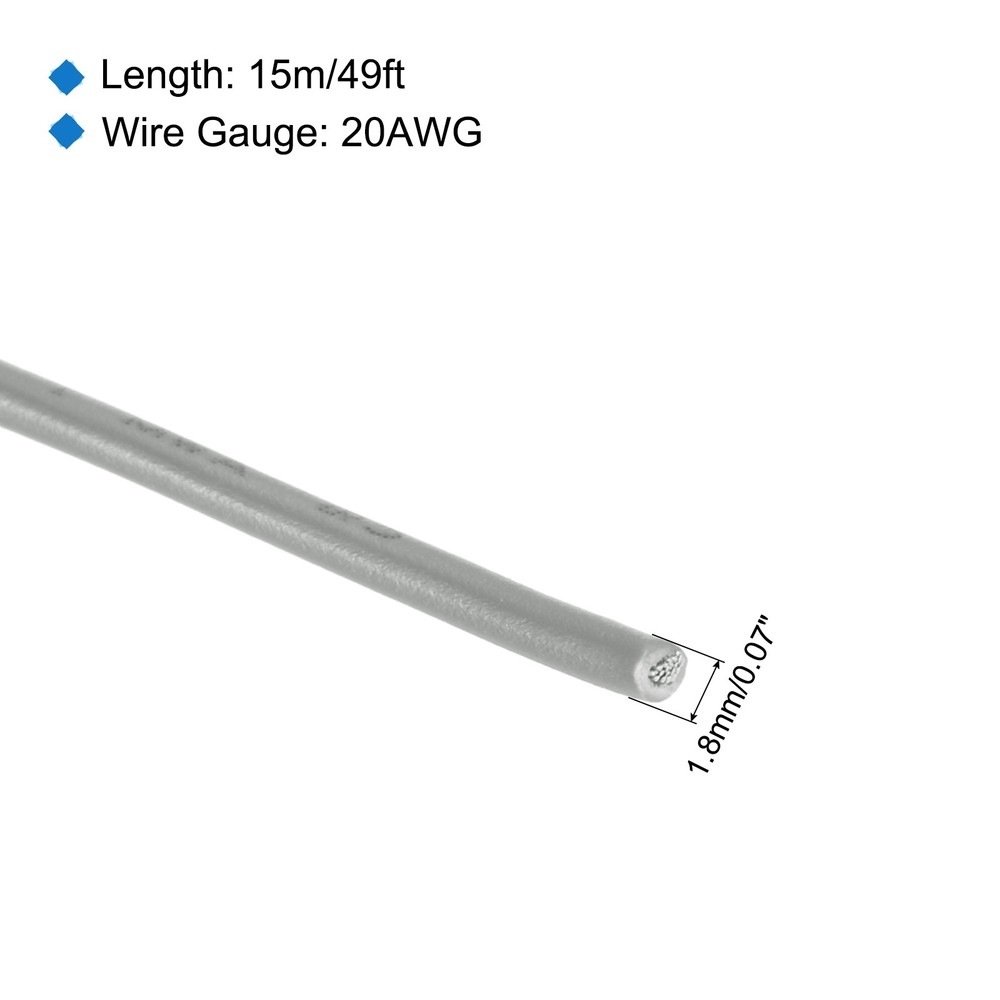 20AWG Stranded Wire PVC Hookup 15M/49ft Grey, Electrical Wire UL1007 Spool